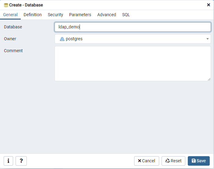 create database postgres config